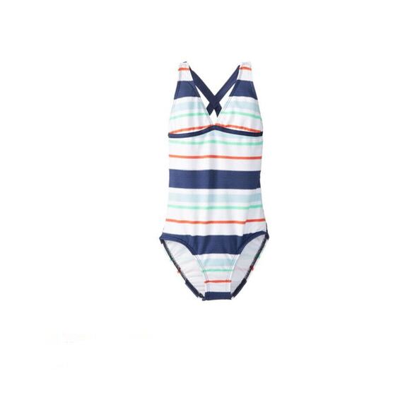 Splendid Girls Striped Criss Cross Back One Piece Swimsuit Blue Size 10
